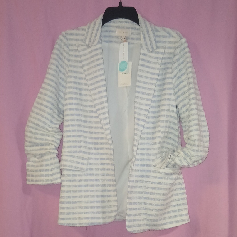 Skies Are Blue White and Blue Striped Blazer